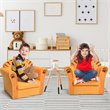 Pemberly Row Contemporary Eucalyptus and Velvet Lion Kids Sofa in Orange