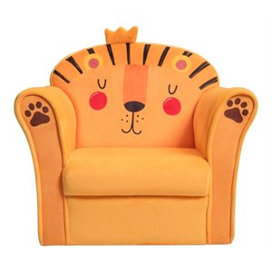 Pemberly Row Contemporary Eucalyptus and Velvet Lion Kids Sofa in Orange