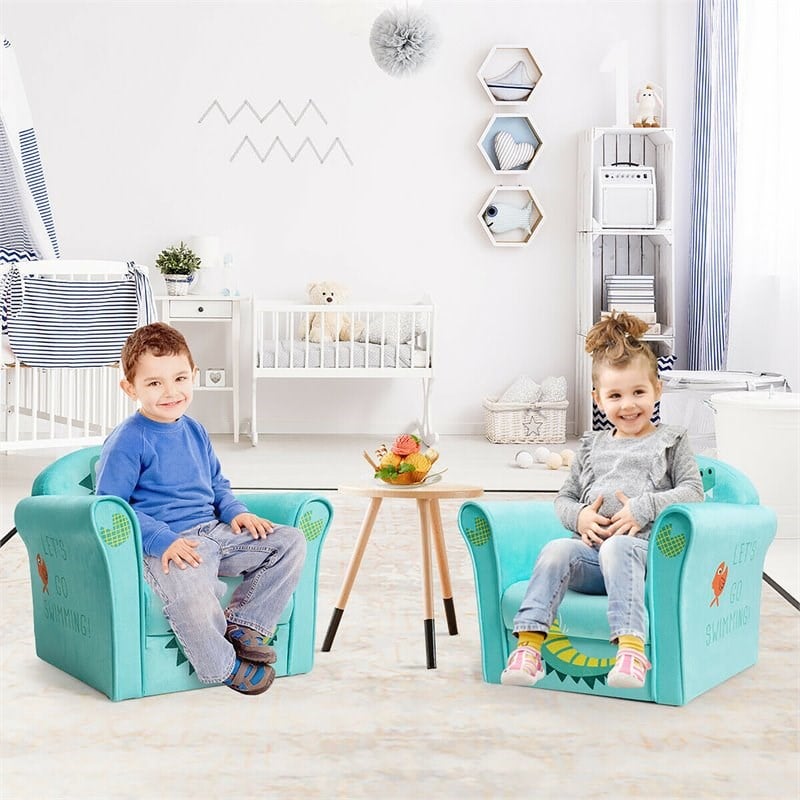 Pemberly Row Contemporary Eucalyptus and Velvet Crocodile Kids Sofa in Green
