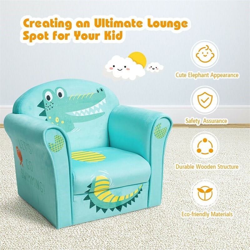 Pemberly Row Contemporary Eucalyptus and Velvet Crocodile Kids Sofa in Green