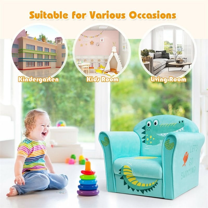 Pemberly Row Contemporary Eucalyptus and Velvet Crocodile Kids Sofa in Green