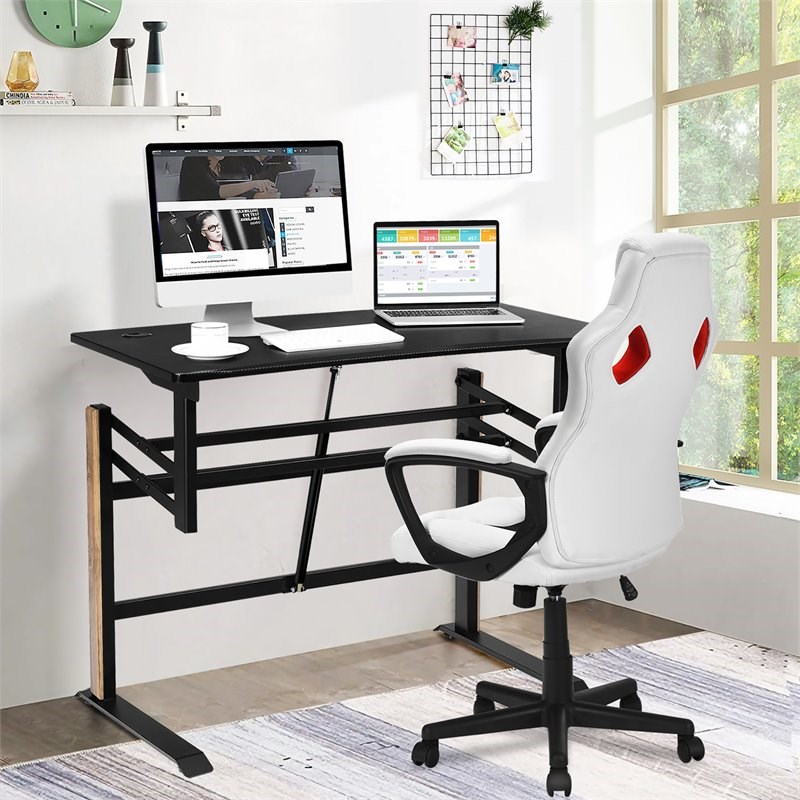 Pemberly Row Contemporary Metal and PVC Adjustable Height Standing Desk in Black
