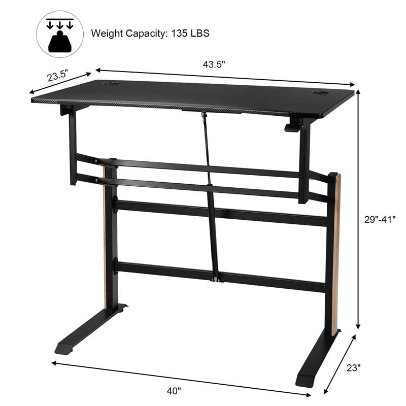 Pemberly Row Contemporary Metal and PVC Adjustable Height Standing Desk in Black