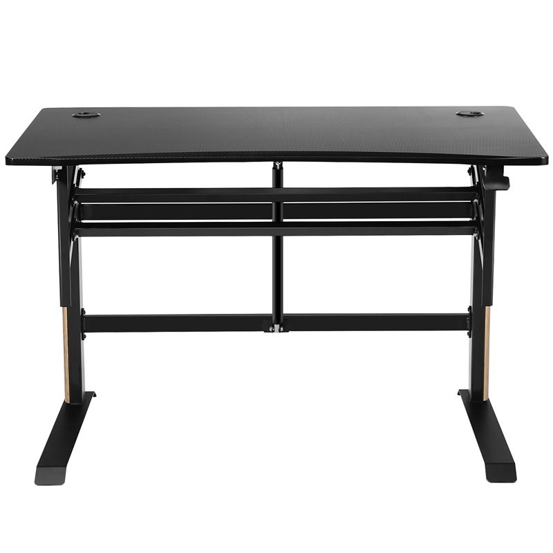 Pemberly Row Contemporary Metal and PVC Adjustable Height Standing Desk in Black