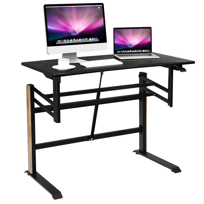Pemberly Row Contemporary Metal and PVC Adjustable Height Standing Desk in Black