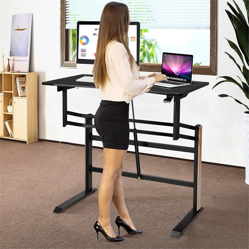 Pemberly Row Contemporary Metal and PVC Adjustable Height Standing Desk in Black