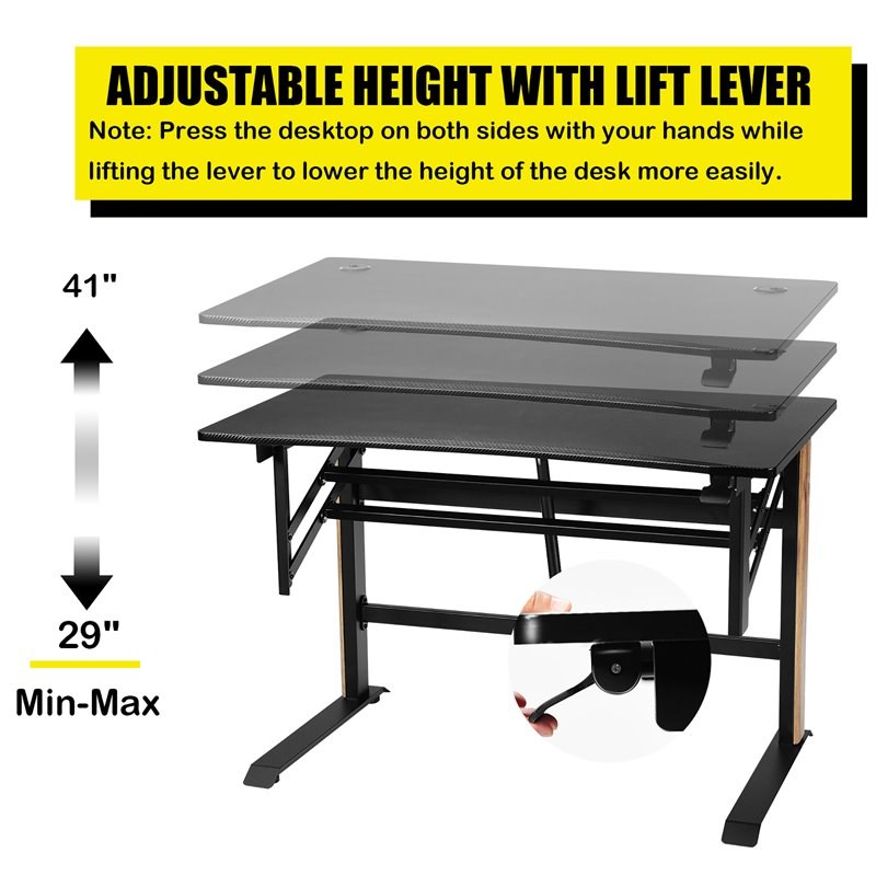 Pemberly Row Contemporary Metal and PVC Adjustable Height Standing Desk in Black