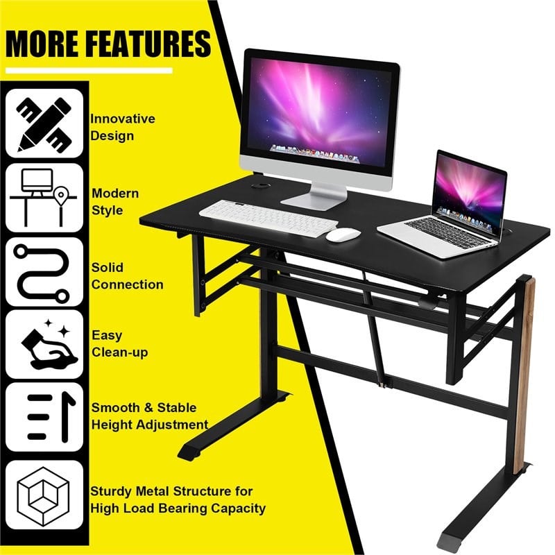 Pemberly Row Contemporary Metal and PVC Adjustable Height Standing Desk in Black