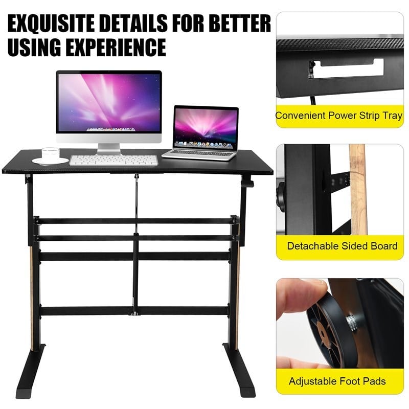 Pemberly Row Contemporary Metal and PVC Adjustable Height Standing Desk in Black