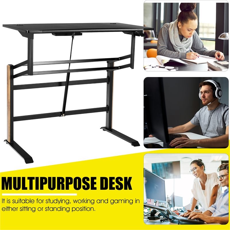 Pemberly Row Contemporary Metal and PVC Adjustable Height Standing Desk in Black