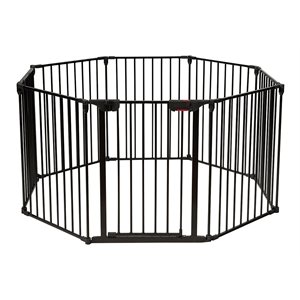 Pemberly Row 8-panel Contemporary Metal Adjustable Baby Safety Gate in Black