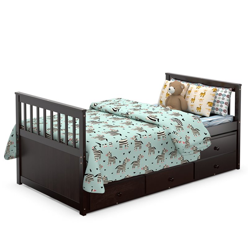 Pemberly Row Pine Wood Twin Captain's Bunk Bed w/ Trundle & Drawers in Espresso