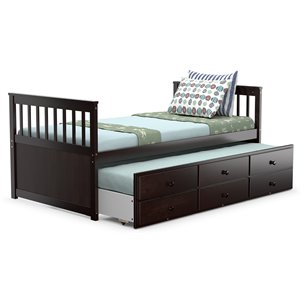 Pemberly Row Pine Wood Twin Captain's Bunk Bed w/ Trundle & Drawers in Espresso