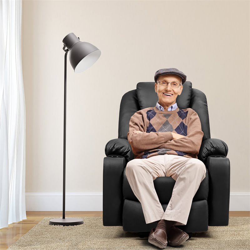 Pemberly Row Faux Leather Electric Recliner Chair with USB Charge Port in Black