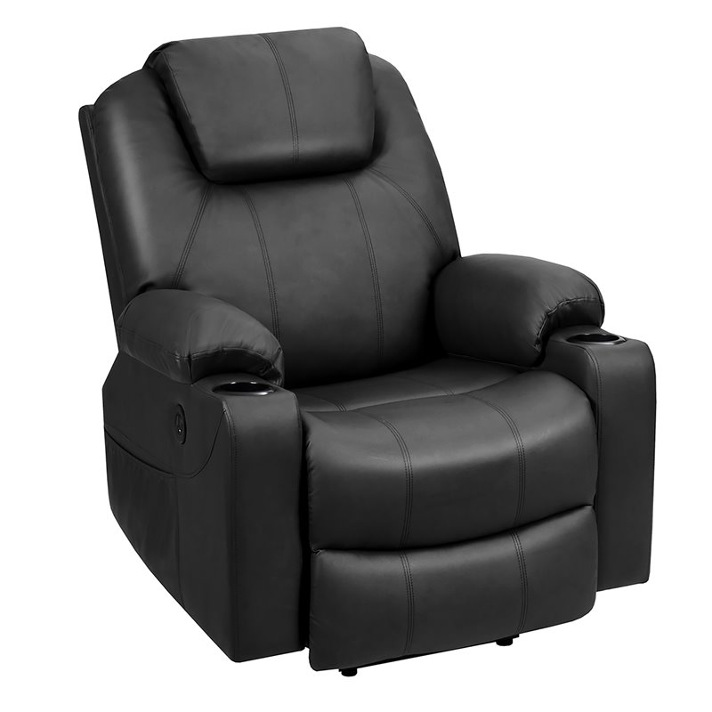 Pemberly Row Faux Leather Electric Recliner Chair with USB Charge Port in Black