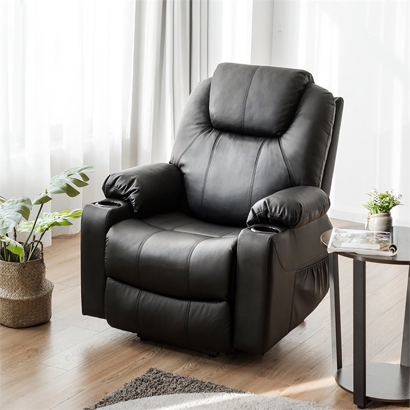 Pemberly Row Faux Leather Electric Recliner Chair with USB Charge Port in Black