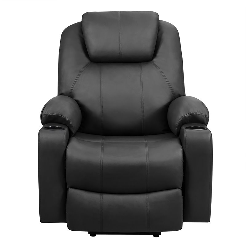 Pemberly Row Faux Leather Electric Recliner Chair with USB Charge Port in Black