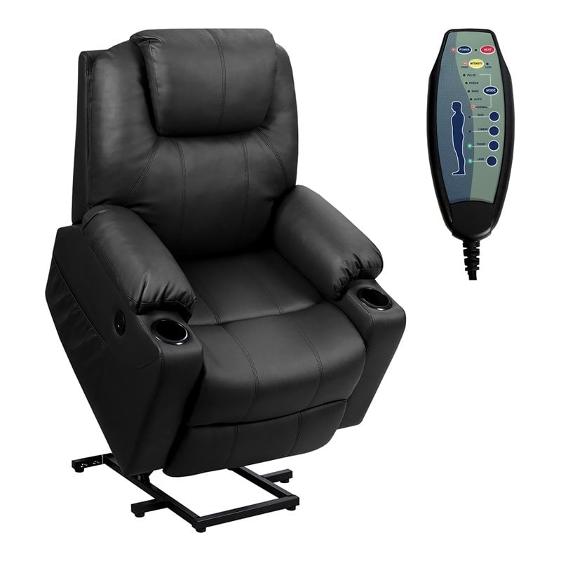 Pemberly Row Faux Leather Electric Recliner Chair with USB Charge Port in Black