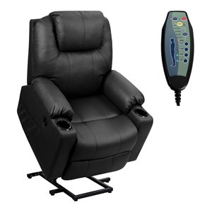 Pemberly Row Faux Leather Electric Recliner Chair with USB Charge Port in Black
