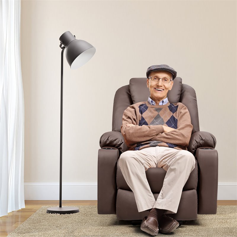 Pemberly Row Faux Leather Electric Recliner Chair with USB Charge Port in Brown