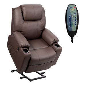 Pemberly Row Faux Leather Electric Recliner Chair with USB Charge Port in Brown