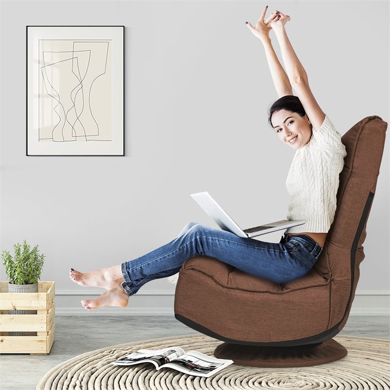 Pemberly Row Iron and Fabric 360 Degree Swivel Gaming Chair in Coffee