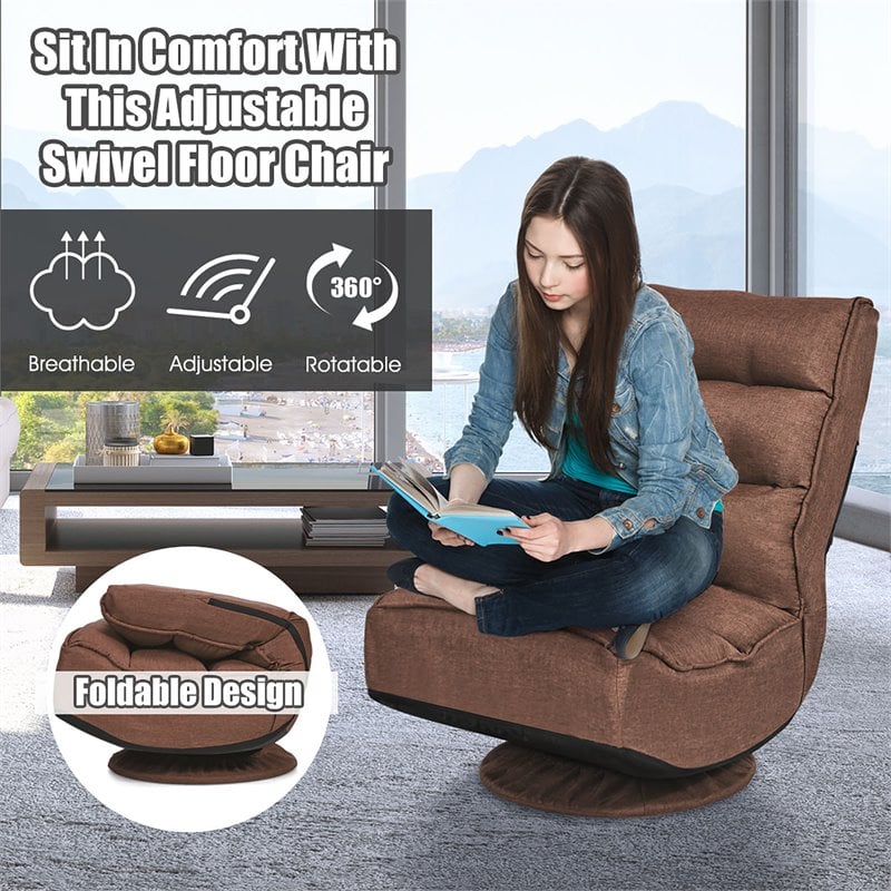Pemberly Row Iron and Fabric 360 Degree Swivel Gaming Chair in Coffee