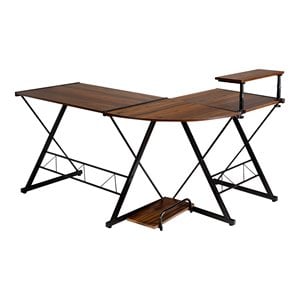 Pemberly Row 58''x44'' L-Shaped Computer Gaming Desk w/ Monitor Stand in Walnut