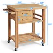 Pemberly Row Bamboo Kitchen Trolley Cart with Tower Rack & Drawers in Natural