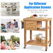 Pemberly Row Bamboo Kitchen Trolley Cart with Tower Rack & Drawers in Natural