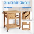 Pemberly Row Bamboo Kitchen Trolley Cart with Tower Rack & Drawers in Natural