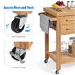 Pemberly Row Bamboo Kitchen Trolley Cart with Tower Rack & Drawers in Natural