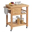 Pemberly Row Bamboo Kitchen Trolley Cart with Tower Rack & Drawers in Natural