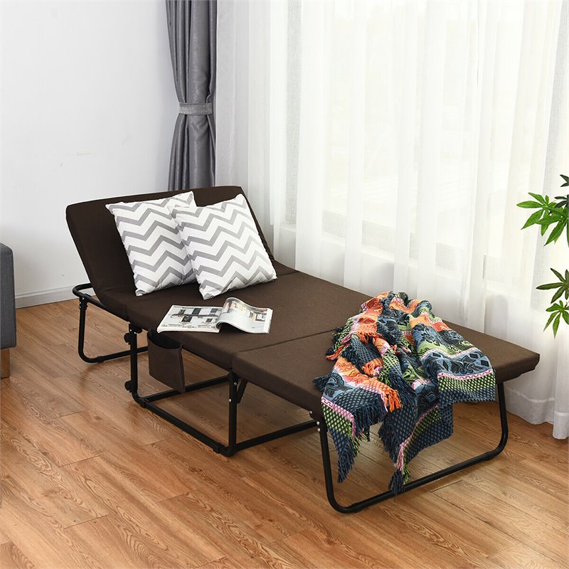 Pemberly Row Steel & Sponge Folding Sleeper Bed w/ 6 Position Adjustment - Brown