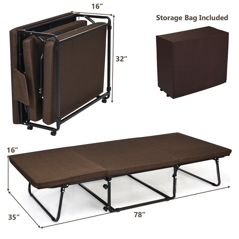 Pemberly Row Steel & Sponge Folding Sleeper Bed w/ 6 Position Adjustment - Brown