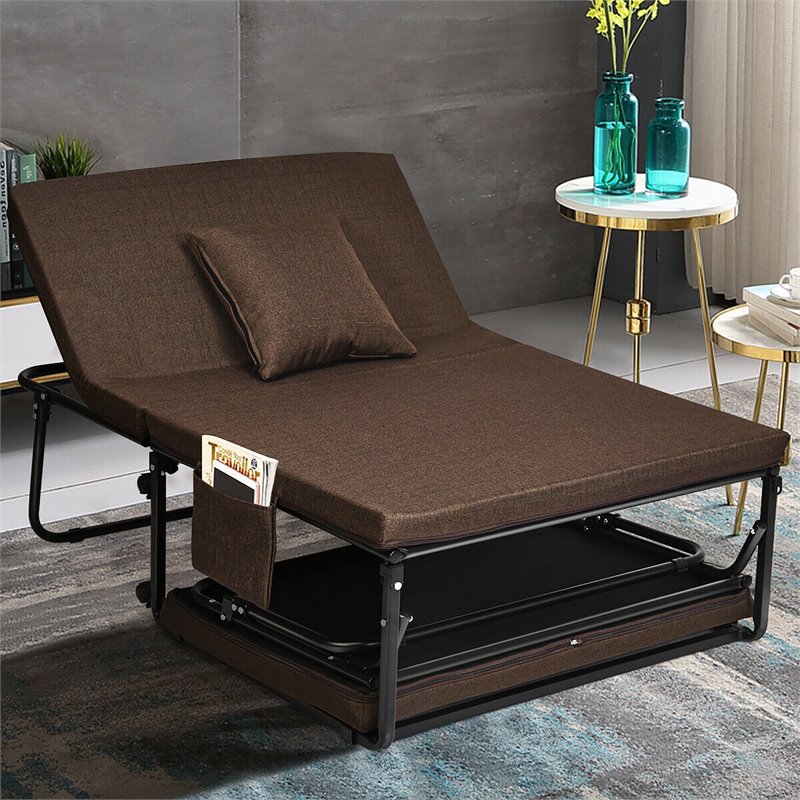Pemberly Row Steel & Sponge Folding Sleeper Bed w/ 6 Position Adjustment - Brown