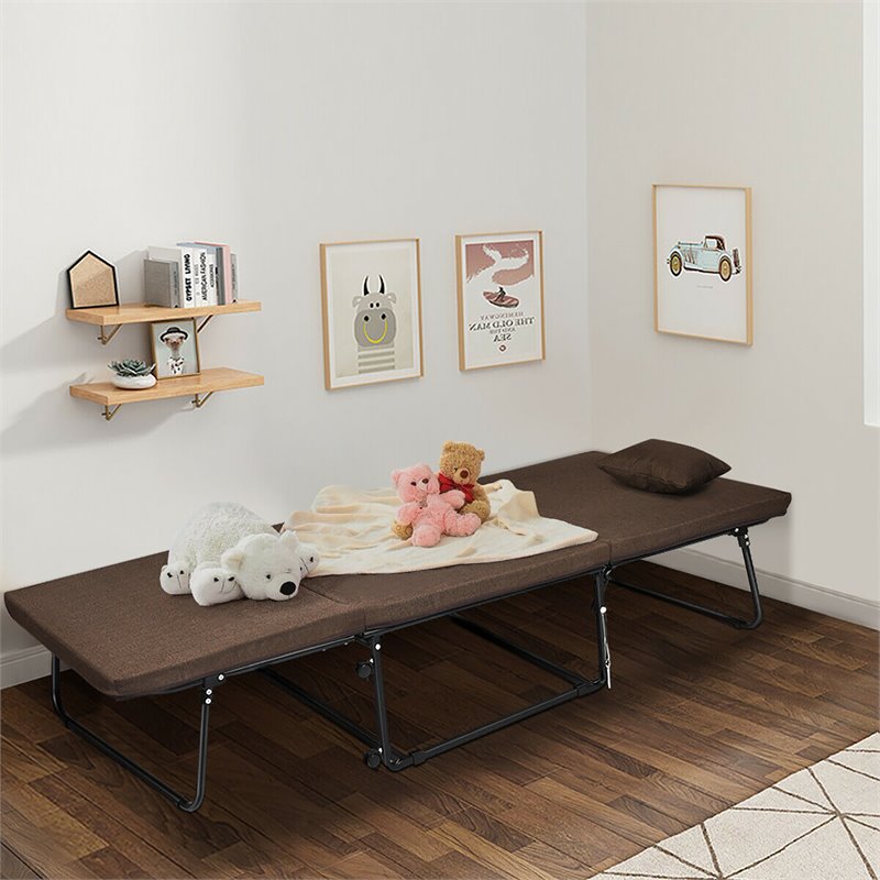Pemberly Row Steel & Sponge Folding Sleeper Bed w/ 6 Position Adjustment - Brown