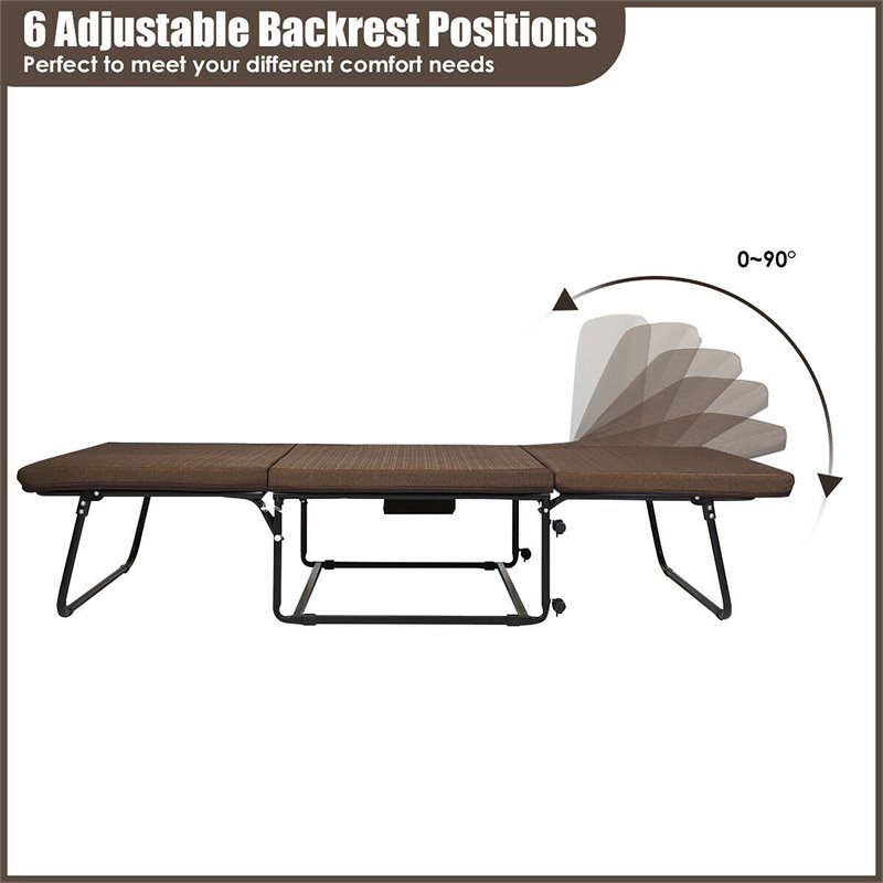 Pemberly Row Steel & Sponge Folding Sleeper Bed w/ 6 Position Adjustment - Brown