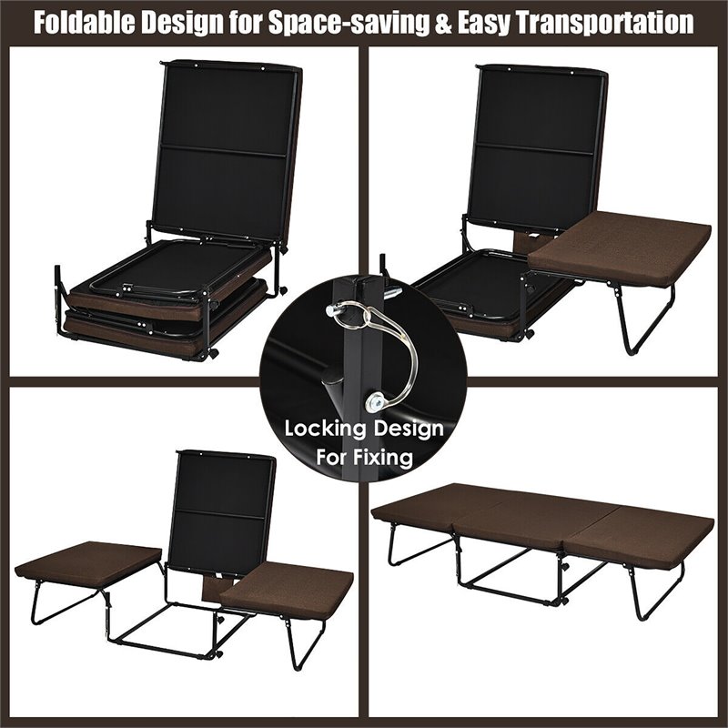 Pemberly Row Steel & Sponge Folding Sleeper Bed w/ 6 Position Adjustment - Brown