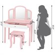 Pemberly Row Contemporary MDF & Pine Wood Kids Vanity Set with Mirror in Pink