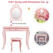 Pemberly Row MDF & Pine Wood Kids 2-in-1 Vanity Set with Mirror in Pink