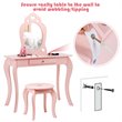 Pemberly Row MDF & Pine Wood Kids 2-in-1 Vanity Set with Mirror in Pink