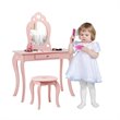 Pemberly Row MDF & Pine Wood Kids 2-in-1 Vanity Set with Mirror in Pink