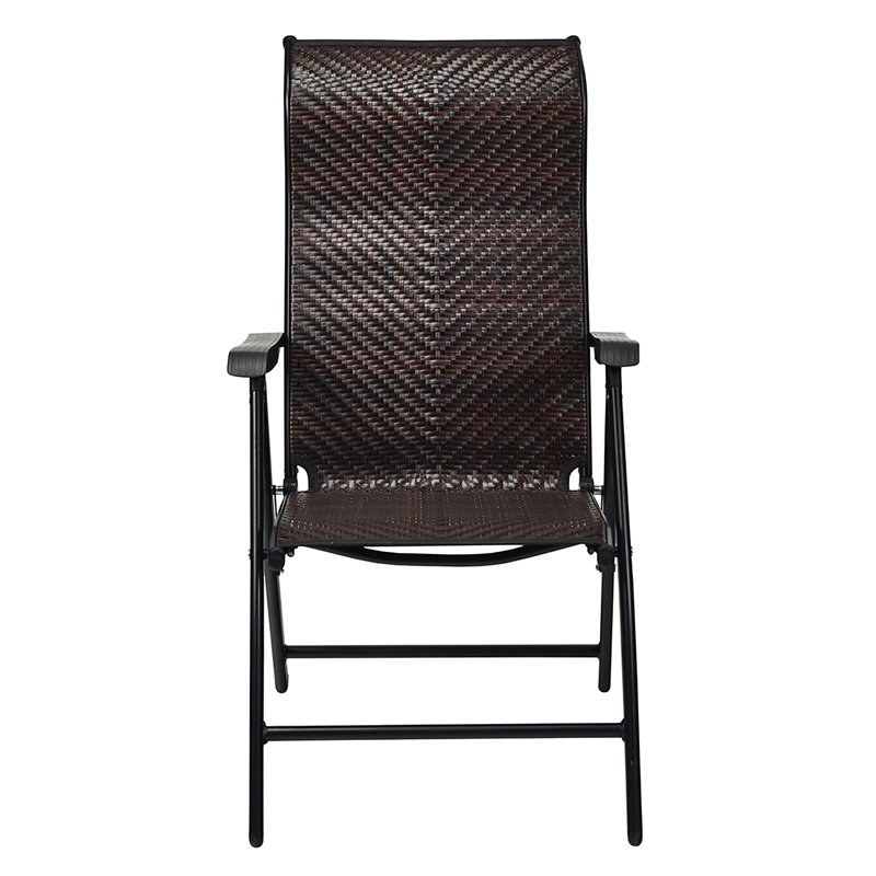 Pemberly Row Steel and Rattan Patio Folding Chair with Armrest in Brown