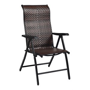 Pemberly Row Steel and Rattan Patio Folding Chair with Armrest in Brown