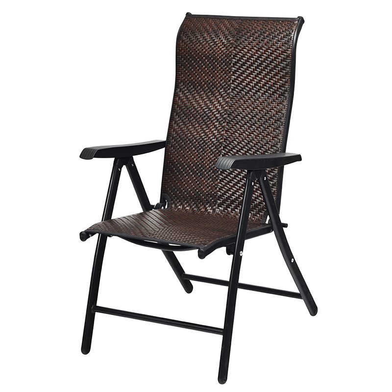Pemberly Row Steel & Rattan Patio Folding Chairs w/ Armrest in Brown (Set of 2)