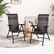 Pemberly Row Steel & Rattan Patio Folding Chairs w/ Armrest in Brown (Set of 2)