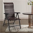 Pemberly Row Steel & Rattan Patio Folding Chairs w/ Armrest in Brown (Set of 2)