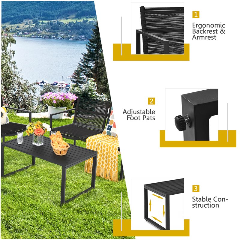 Pemberly Row 4-piece Patio Furniture Conversation Set for Garden Deck in Black