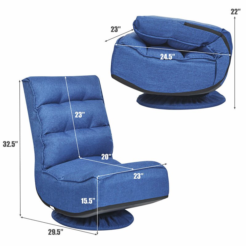 Pemberly Row Contemporary Iron and Fabric 360 Degree Swivel Gaming Chair in Blue